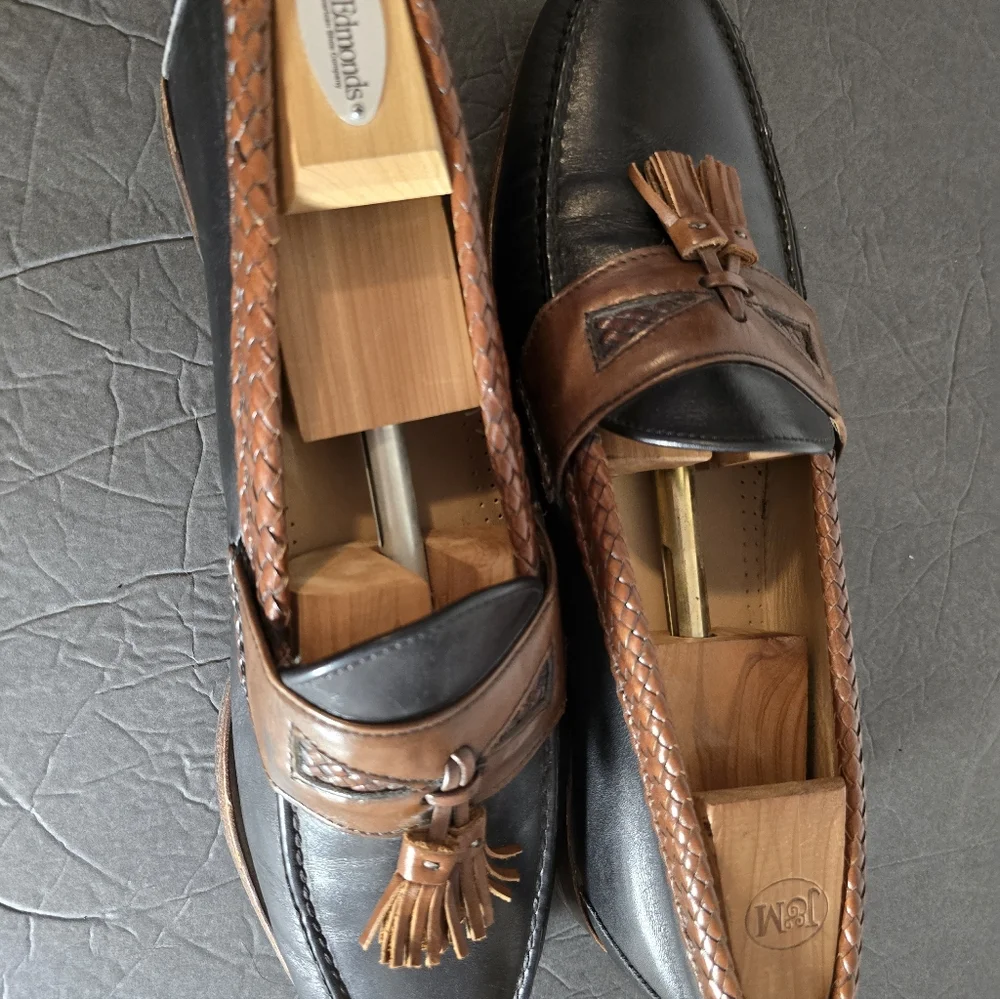 Allen Edmonds Maxfield Black/Brown Mens US14D USA Leather Tassel Loafer Shoes